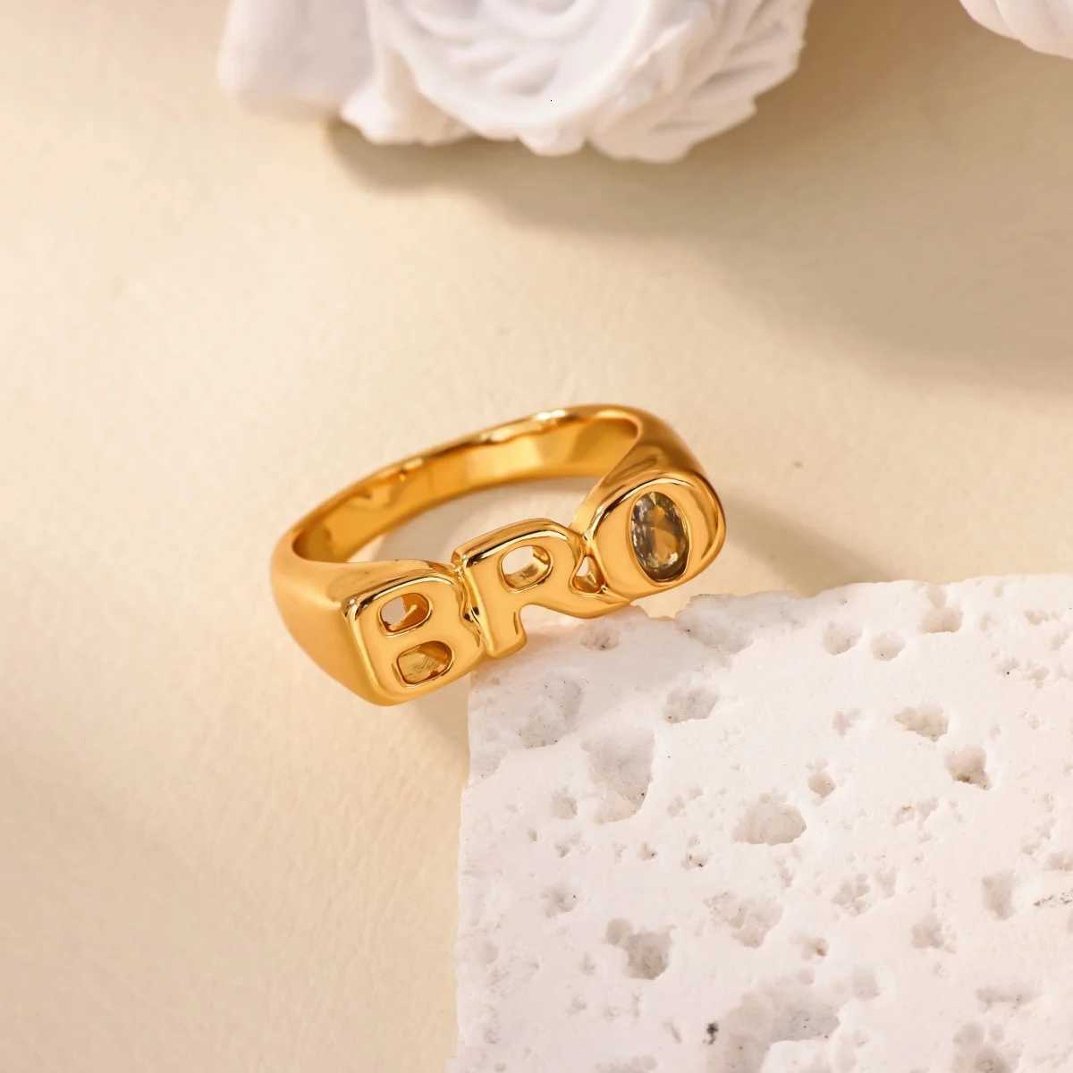 BRO Letter Rings for Women Men Waterproof Stainless Steel Ring Unisex Statement Hip-hop Punk Rock Jewelry Daily Accessory 2025 M251215
