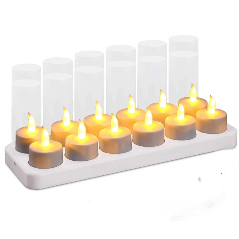 6/12Pcs LED Rechargeable Flameless Tea Light Candle USB Charge Candle with Plastic Cup for Valentine Day Weddings Decor X251215