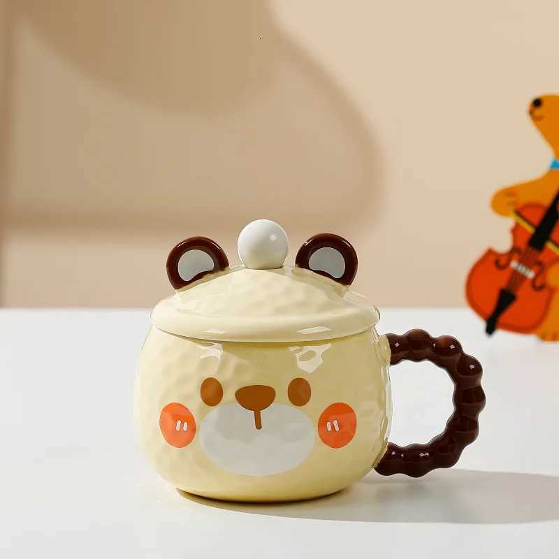 New cute ceramic gs with LIDS he coffee cups couple off drinking cups birthday gift cups H251215