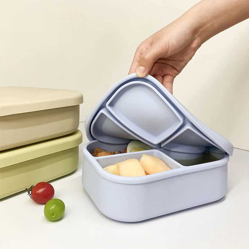 Silicone Lunch Box with Mini Fruit Fork Set 4-Cpartment Leak-Proof Snack Containers for Kids Microwave Safe Food Container H251213