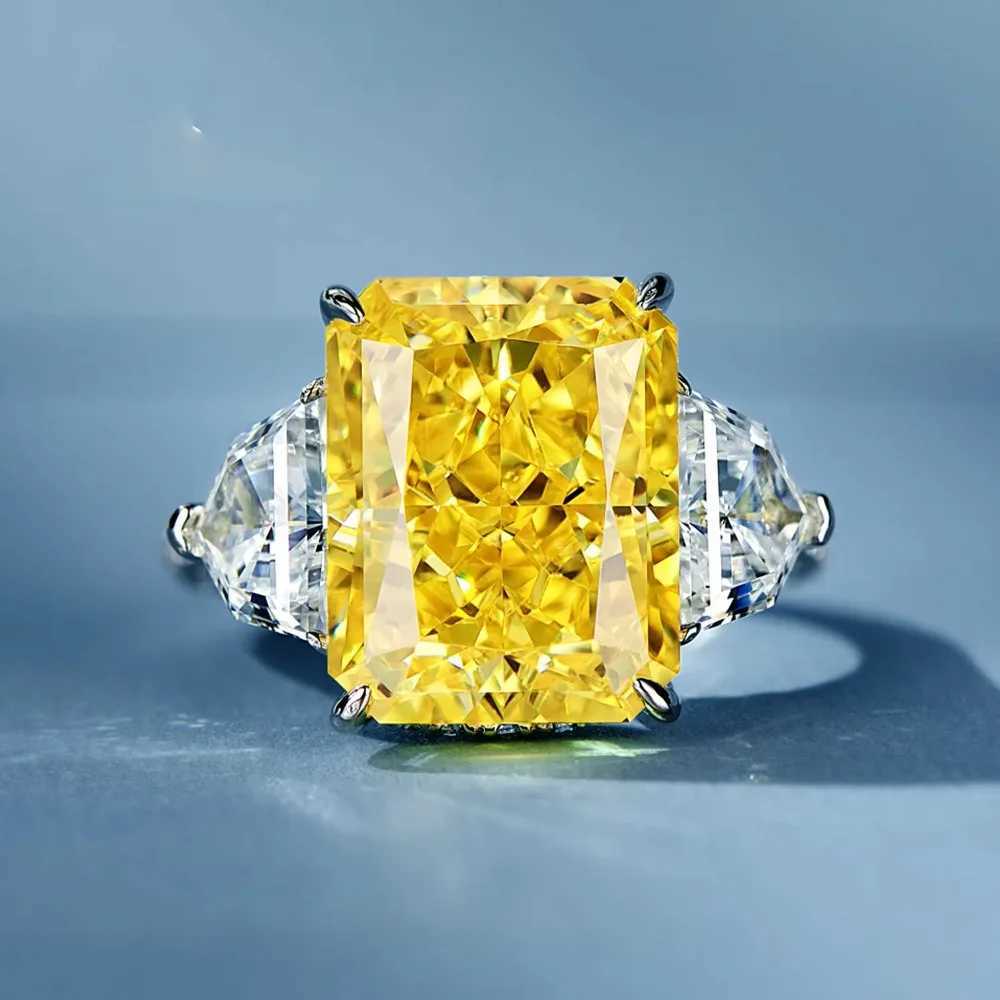 Luxury Yellow Gemstone Cz Diamond Rings 925 Silver Rhodium Plated Zircon Fine Jewelry Ring Women M251215