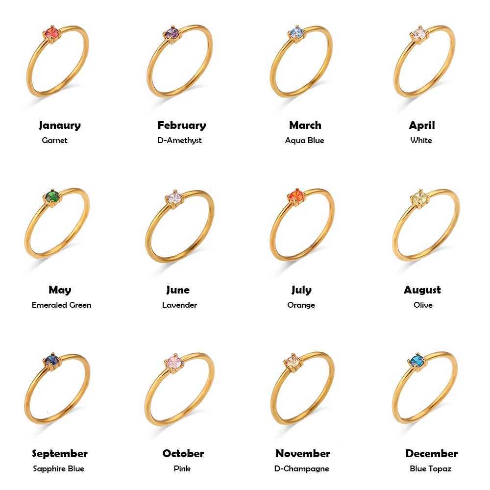 EBbelle 12 Months Constellation CZ Birthstone Rings For Woman Gold Plated Stainless Steel Zodiac Birthday Gift Ring Jewelry M251215