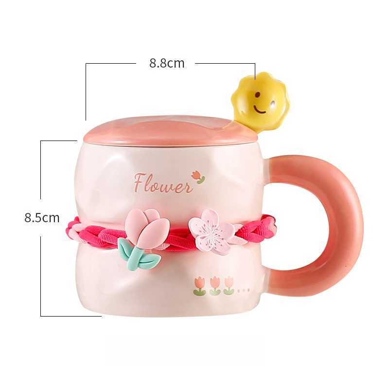 Girls Household Lovely Flower Ceramic Cup with Lid Spoon Advanced g Tip Cup H251215