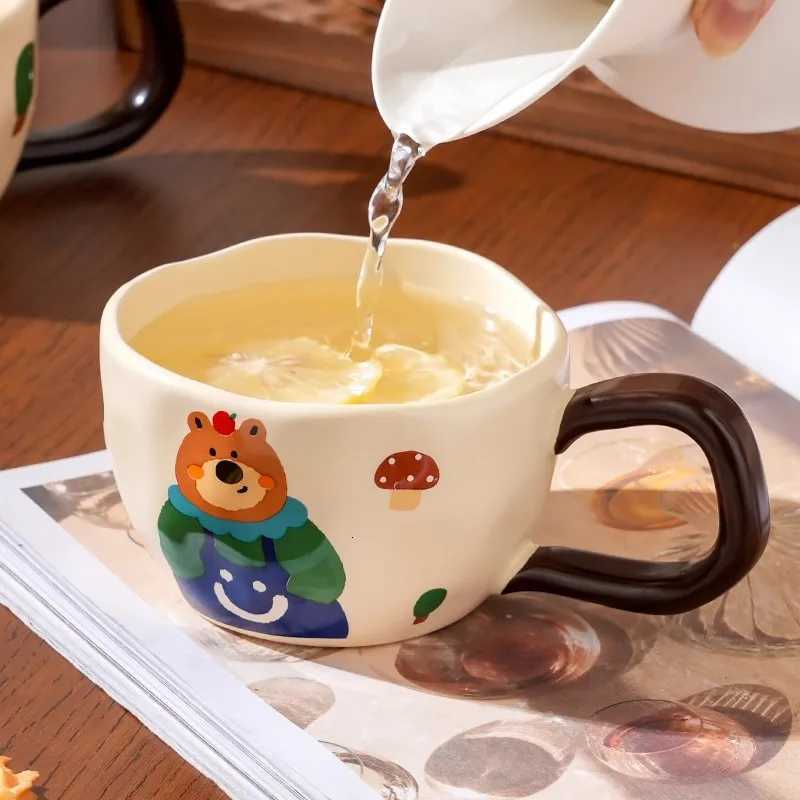 YWDL Ceramic gs Coffee Cups Hand Pinched Irregar Flower Milk Tea Cup Ins Korean Style Oatmeal Breakfast g Drinkware H251215