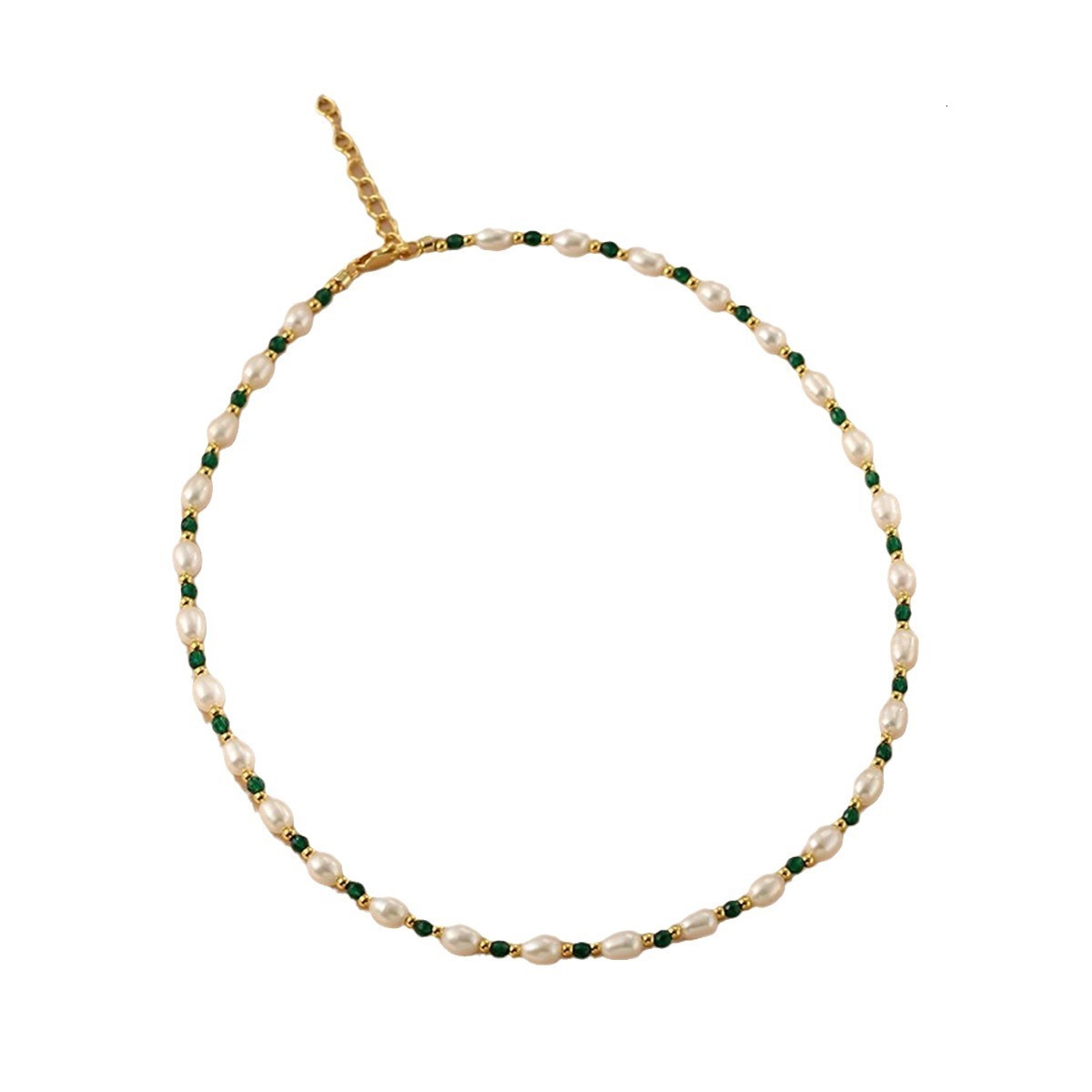 Designer Necklace Women's Natural Freshwater Pearl Necklace Luxury Jewelry New Green Glass Bead Bead Necklace Simple High-end Collarbone Chain