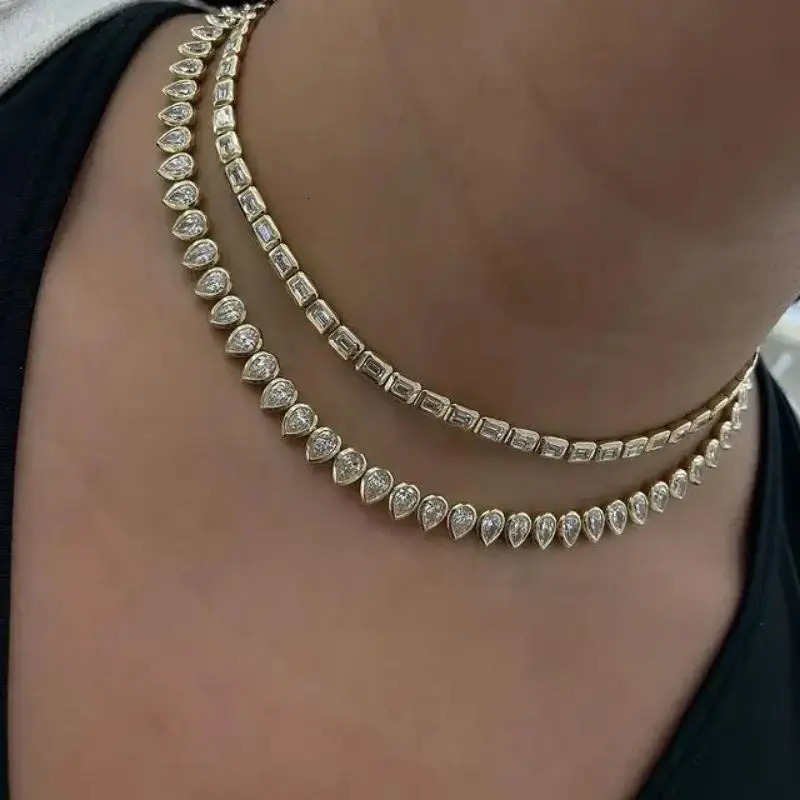 Classic Water Drop Cz Tennis Chains Necklace for Women Pave White A Zirconia Gold Platinum Plated Color Fashion Jewelry 251209 - view 4