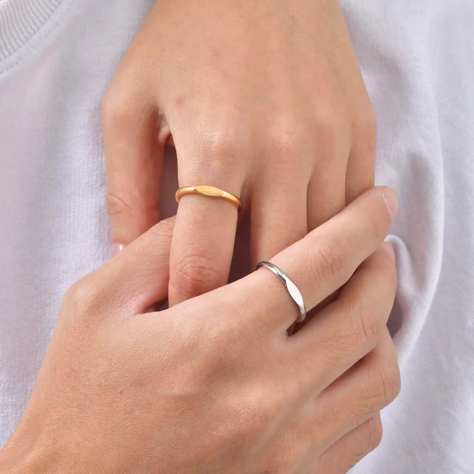 Minimalist Stainless Steel Ring Gold Color Wedding Band Engagement Ring for Women Men Couple Valentines Day Gift Size 5-11 M251215