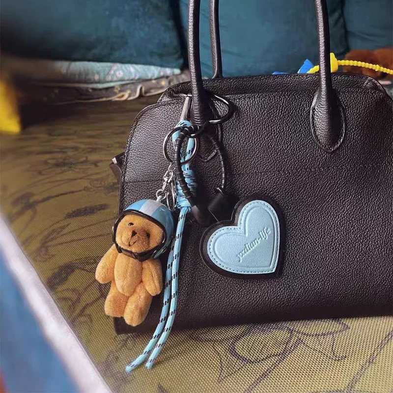 Cute Helmet Bear Pendant DIY Personality Car Key Chain Decoration Charm Woven Rope Hanging Mobile Phone Key Ring Bag Accessories M251215