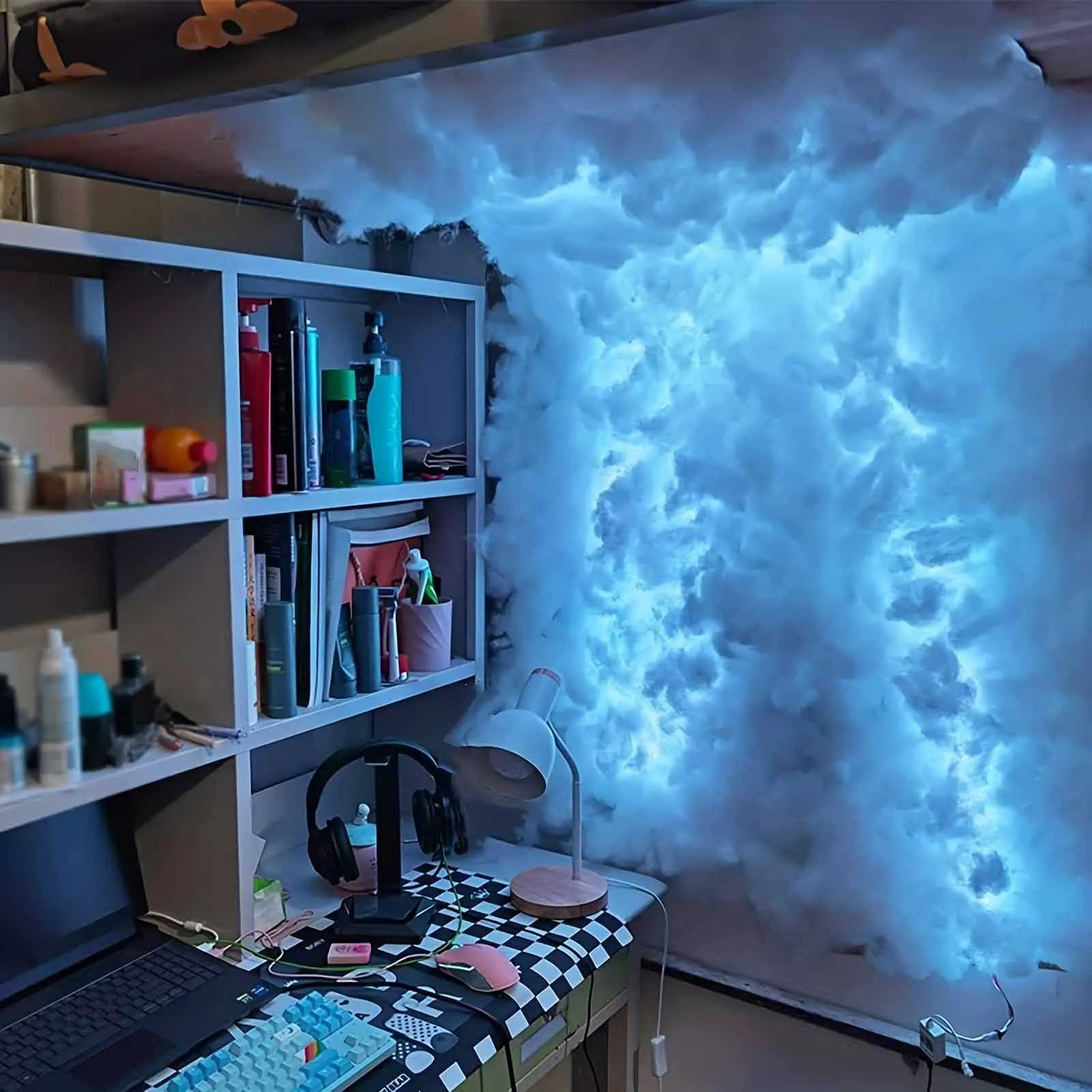 32ft LED 3D Lightning Cloud Light Bluetooth Voice Control Remote USB Plug Dimmable Mood Decorative Night Light for Game Room X251215