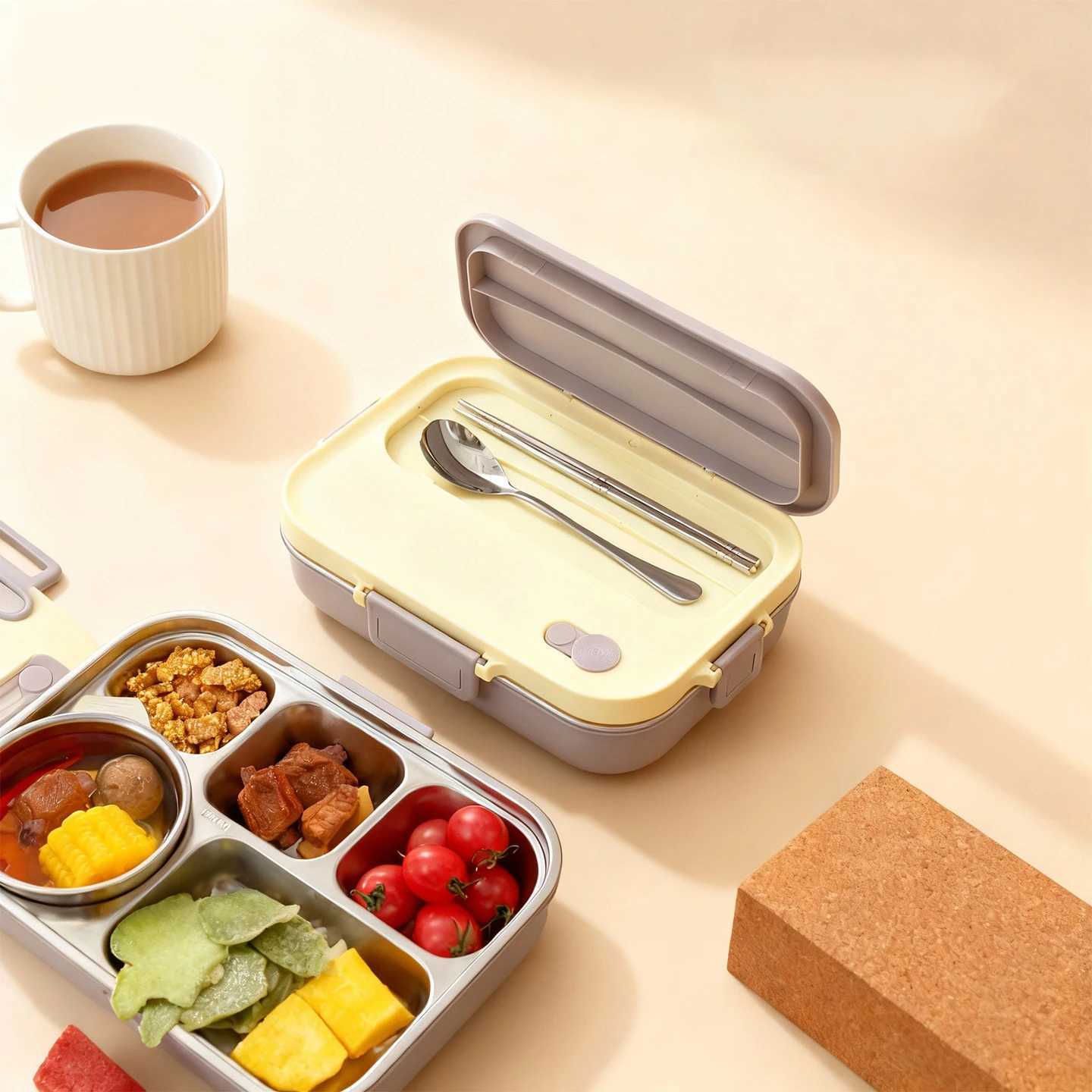 WORTHBUY 1500ml 304 Stainless Steel Lunch Box For Kids With Cutlery Bowl 4/5 Grid Portable Large Capacity Food Lunch Container H251213