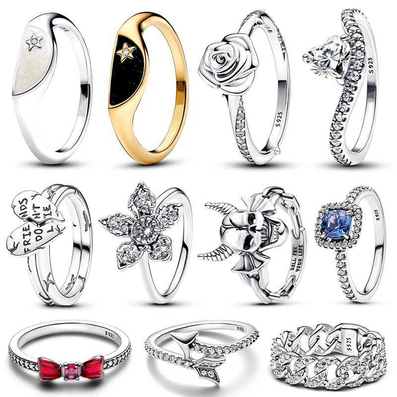 2025 New in Hot Sale 925 Silver Sun Moon and Star Rings Set For Women Luxury DIY Jewelry Rose in Bloom Ring Party Festival Gifts M251215