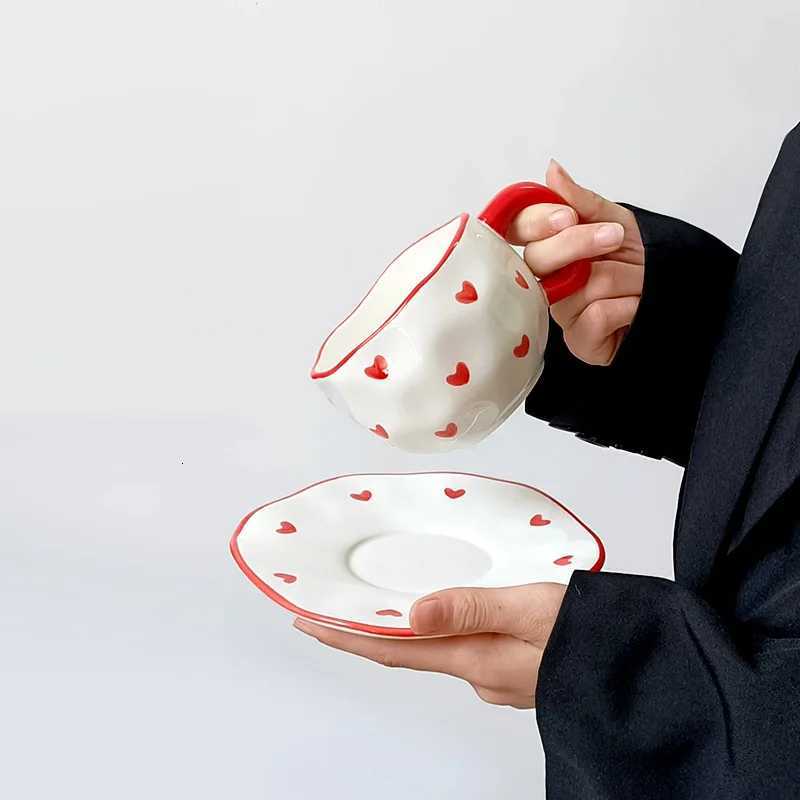 Korean Style Cute Bow Coffee Ceramic Cup Plate Set Creative Vintage Hand Painted Household Off Milk Breakfast Water Cups New H251215