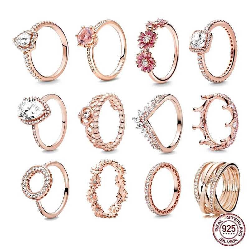 New 925 Sterling Silver Hot Selling Classic Rose Gold Series Ring Shiny Crown Ring Womens BirtHDay Exquisite Gift M251215