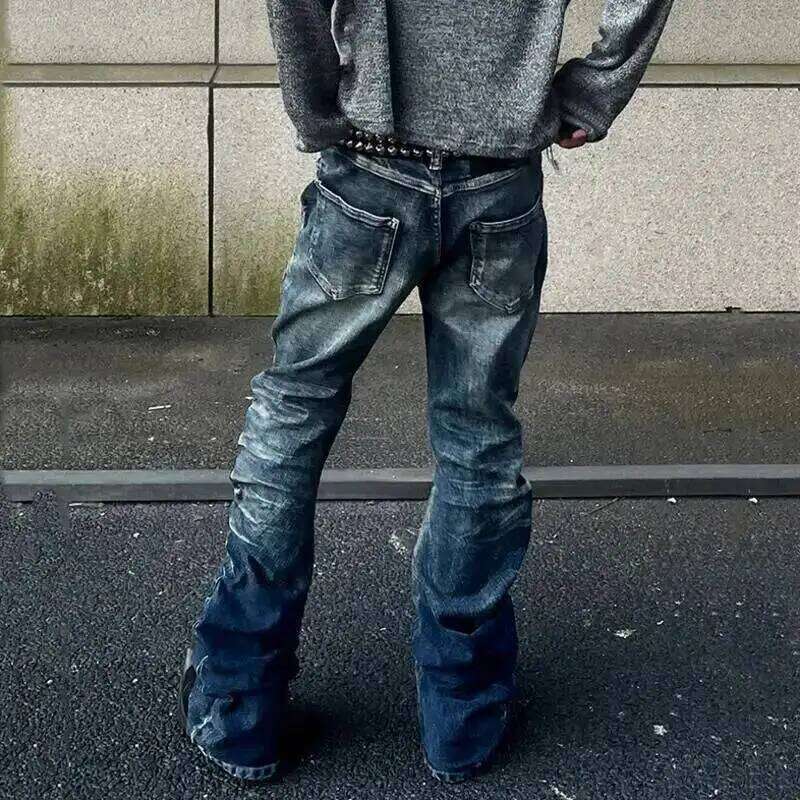 FEWQ American Style Men's Denim Pants Washing Button Design Pleated Loose Jeans Contrast Color Casual Male Bottom Vintage 4K5156 C251215