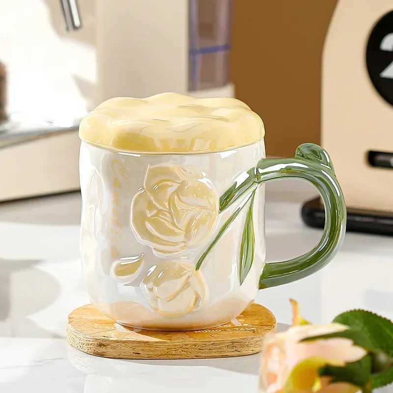 Ceramic g Rose Flower Coffee Milk Cup Tea Cup Ins Style Hand-painted Design Couple Girl Rantic Drinkware g Gift H251215