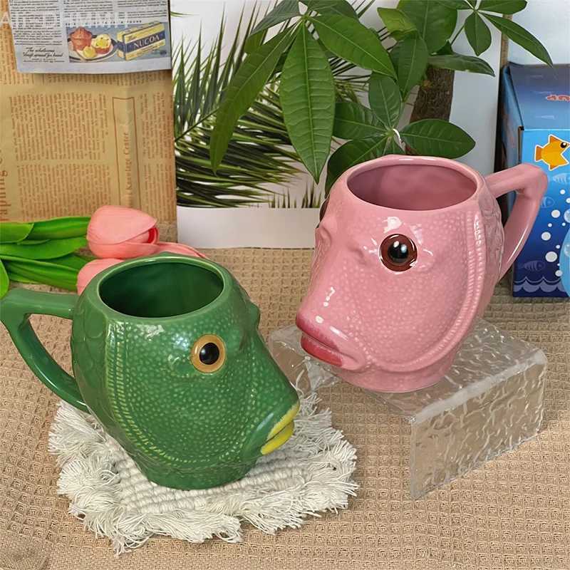 Funny Cup Ugly Green Fish Ceramics Coffee Cup Large Capacity Creative Off Childrens Water Cup gs H251215