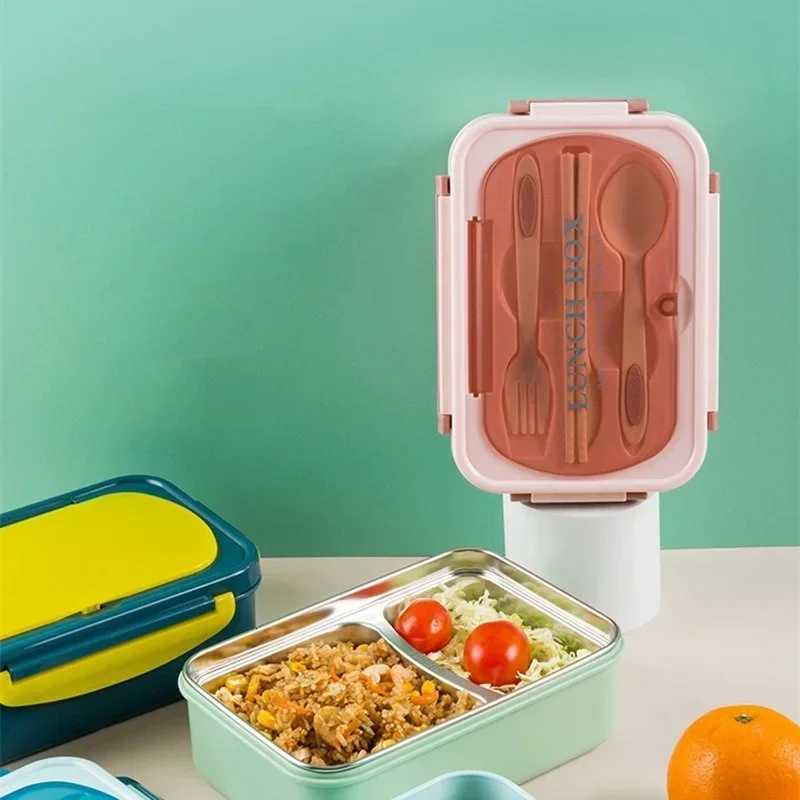 304stainless Steel Double-layer Lunch Box Students Portable Square Bento Box with Tableware Container Leakproof Food Containers H251213