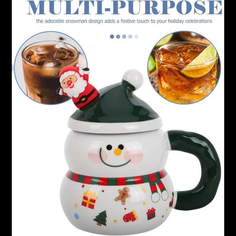 Snowman gs with Lid Porcelain Christmas Coffee gs with Spoon for Coffee Hot Chocolate - Christmas Ceramic Cute Drinkware H251215