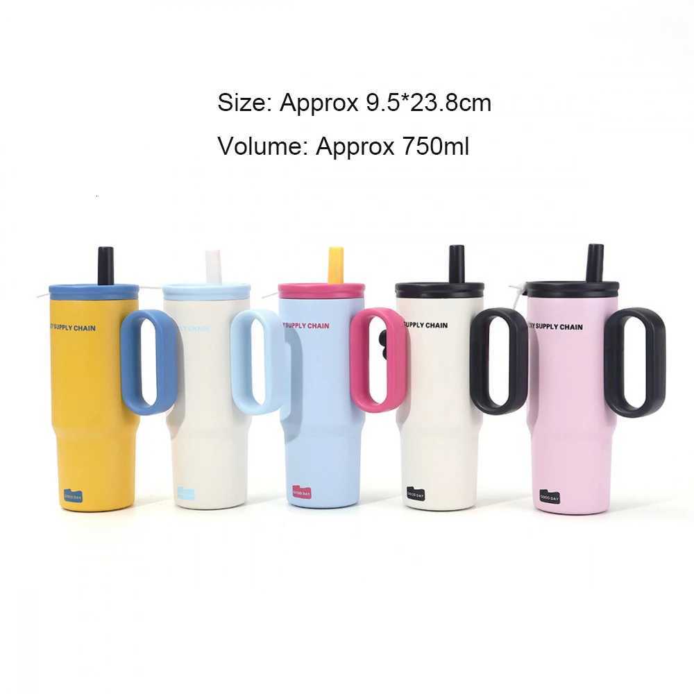 Cute Tumbler With Straw Handle Filter 750ml Large Thermos Bottle Stainless Steel Vacuum Water Bottle For Woman Office Travel Gym H251215