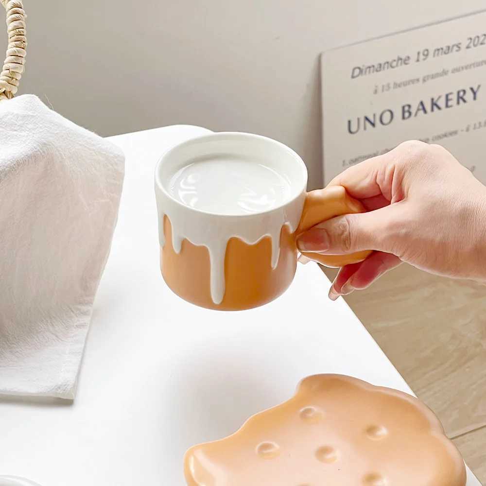 240ml Creative Biscuit g Dish Irregar Shape Ceramic Cup High Beauty Lovely Breakfast Milk Cup Fem Household Coffee Cup H251215