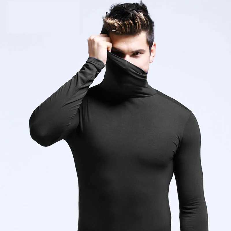 Mens Solid Color Turtleneck T-Shirt Spring Casual Long Sleeve Basic Bottoming Shirt Fashion Solid Color Slim-Fit Tops Plus Size G251215