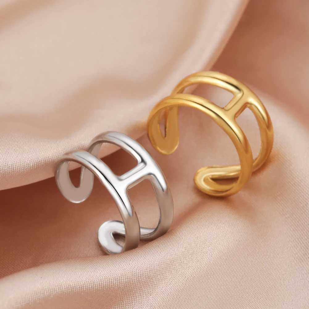 Cazador Letter H Shape Finger Rings for Women Adjustable Stainless Steel Ring Gold Color Mother Day Jewelry Gift Wholesale 2025 M251215
