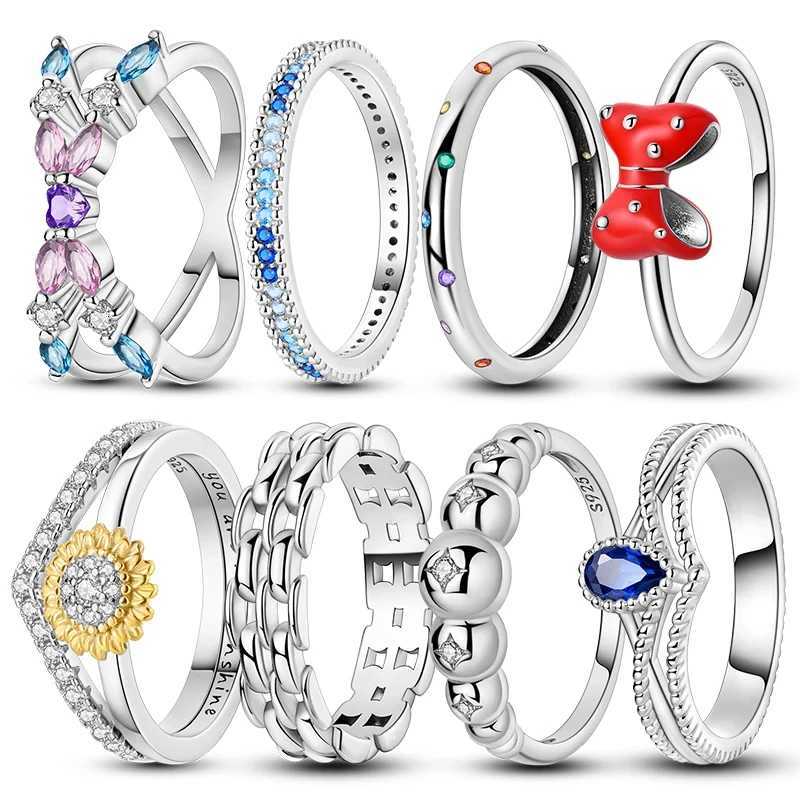 Trendy Sunflower Ring For Women 925 Sterling Silver Double Layered ing Bone Blue Zircon Ring Exquisite Wedding Party Jewelry M251215