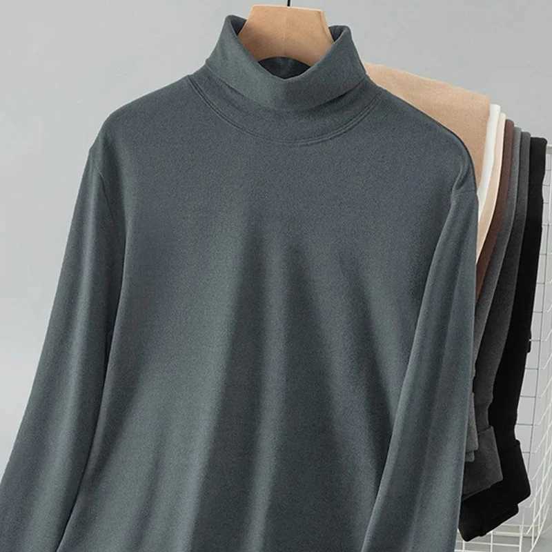 Mens Thermal Underwear Long Sleeve Velvet Soft Base Layer Shirt Warm Mid-neck Design for Autumn Winter Home Wear Thermal Shirt G251215