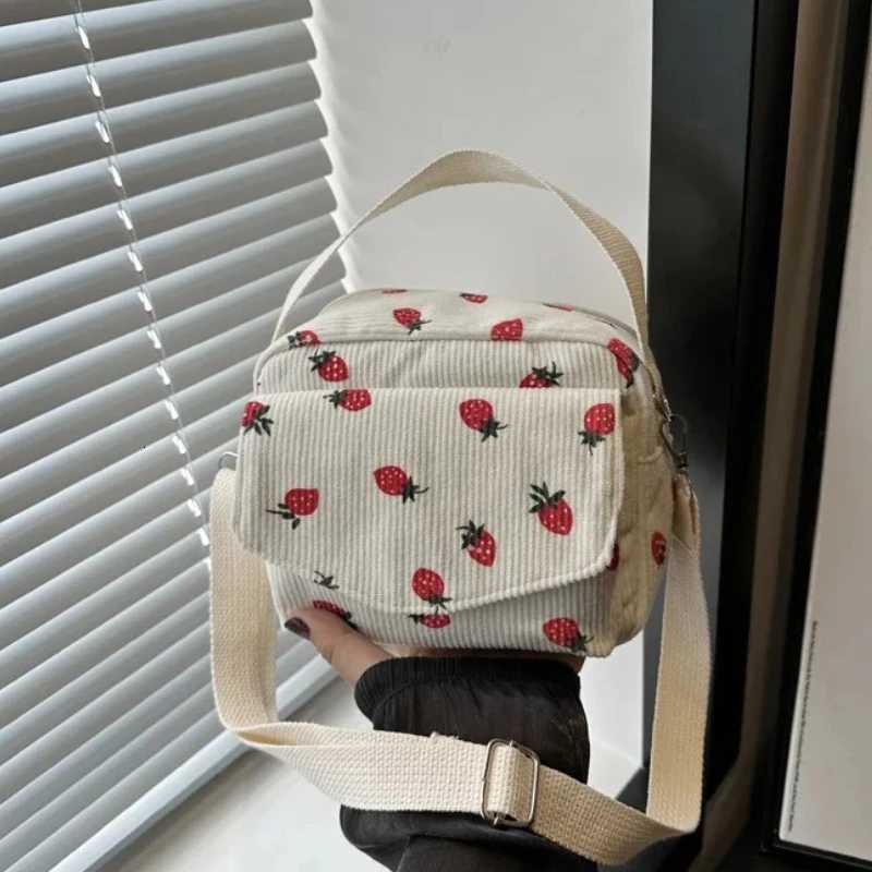 Cute Strawberry Printing Womens Shoulder Bag Large Capacity Corduroy Hobos Crossbody Bag Female Shopping Work Date Party BagsT251215