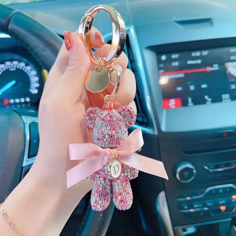 Jewelry RhinESTones Bear Car Key Chain Customizable Letters Big Button Key Chains Bag Pendant Doll Party Gifts for Women M251215