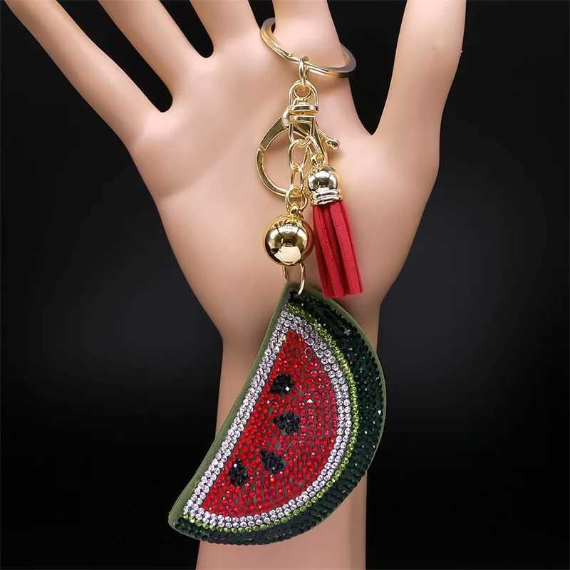 Cute Watermelon Fruits Keyrings for Women Men Gold Color Key Ring School Bag Pendant Accessories Jewelry porte clef ZZZ5110 M251215