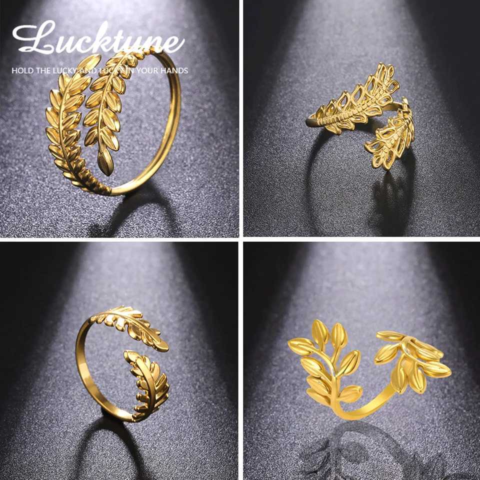 Lucktune Open Ring Stainless Steel Adjustable Womens Finger Ring Fashion Gold Color Jewelry Party Birthday Gift Wholesale M251215