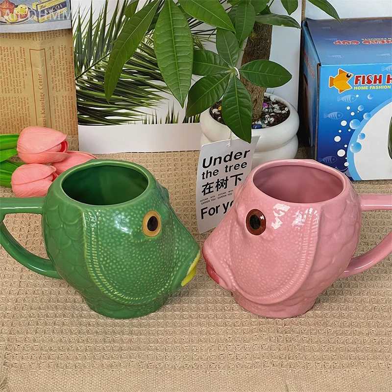Funny Cup Ugly Green Fish Ceramics Coffee Cup Large Capacity Creative Off Childrens Water Cup gs H251215