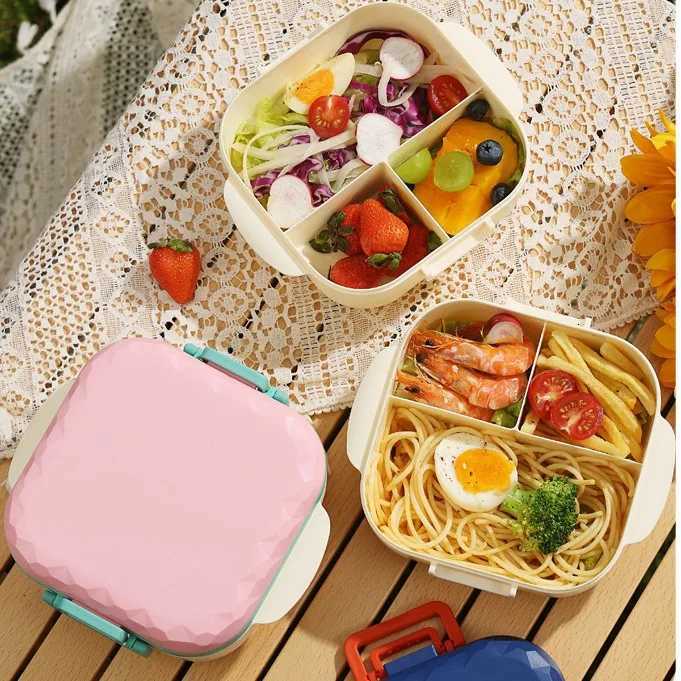 Cute Style Cpartment Lunch Box with Fork Spoon Set No Food Mixing Portable for Outdoors Picnic School Lunch Box for Kids H251213