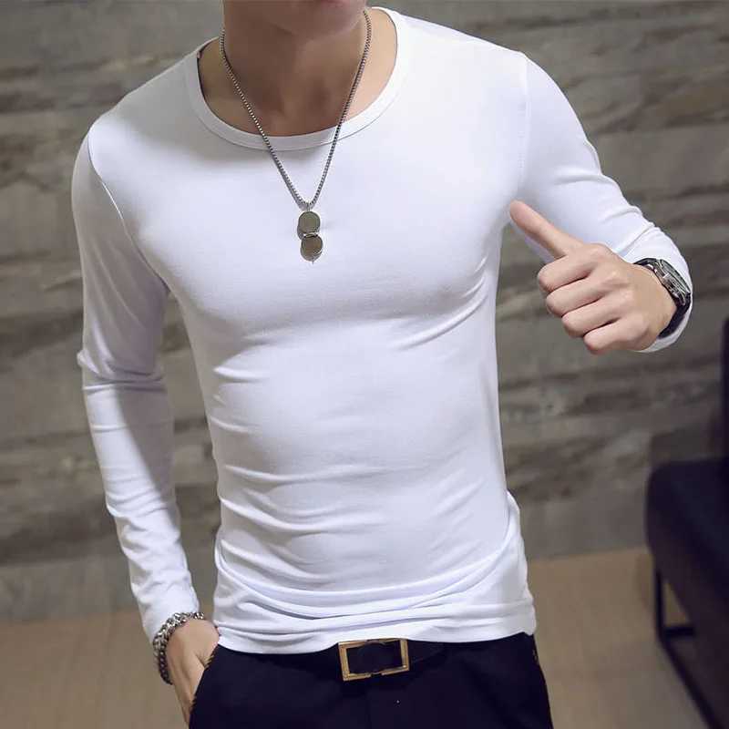 Mens Casual Slim Fit Long Sleeve T-Shirts O-Neck Man Elastic Lightweight Thermal Base Layer Male T Shirt Solid Color Tops Tees G251215