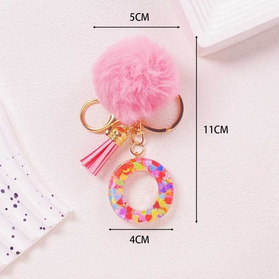 Trend Acrylic Pink Pompom Glitter 26 Initials Letter Keychain With Fluffy Resin Alphabet Charms Key Pendant Party Gift M251215