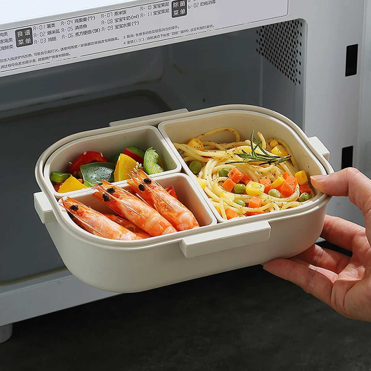 WORTHBUY Plastic Kids Lunch Box With Detachable 3 Grids Portable Cute Leak-proof Food Fruit Salad Food Container Microwave Safe H251213