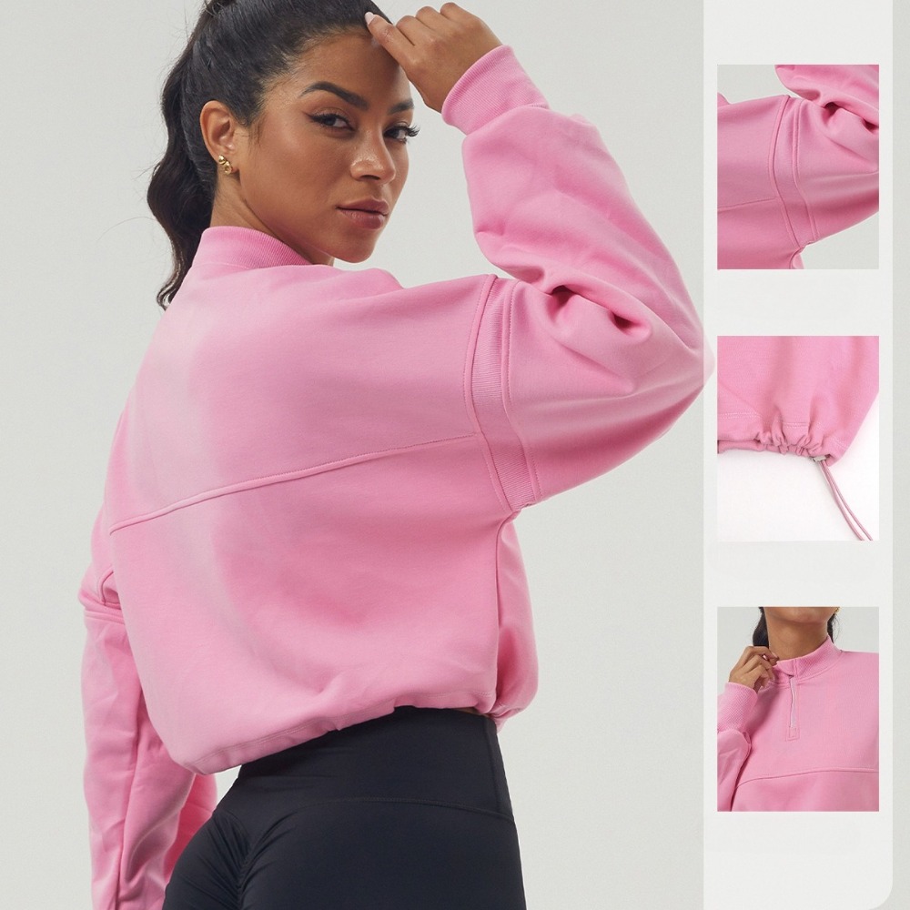 Women Thickened Sweater Sports and Leisure Yoga Clothes Long-sleeved Jacket Semi-zipper Fitness Clothes Loose Sweater 2440