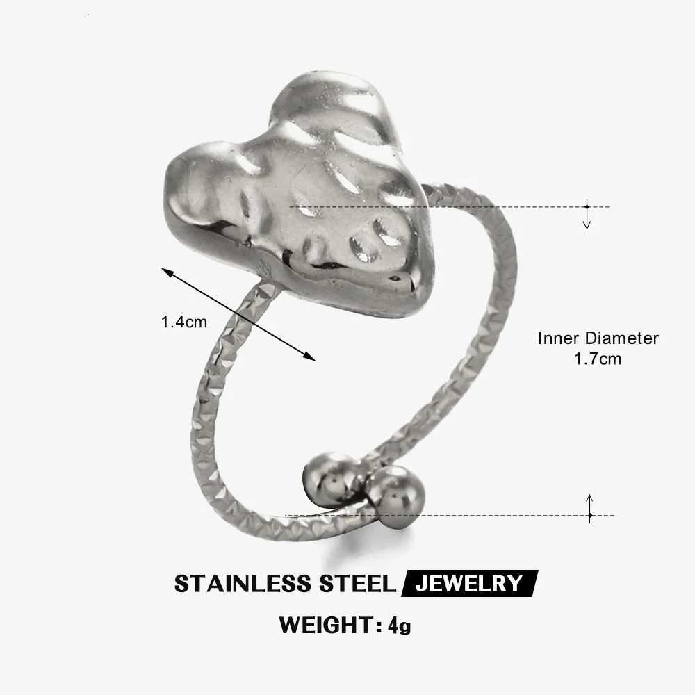 Stainless Steel Fashion Minimalist Sweet Heart Rings for Women Waterproof Adjustable Finger Ring Party Jewelry Gift 2025 New In M251215