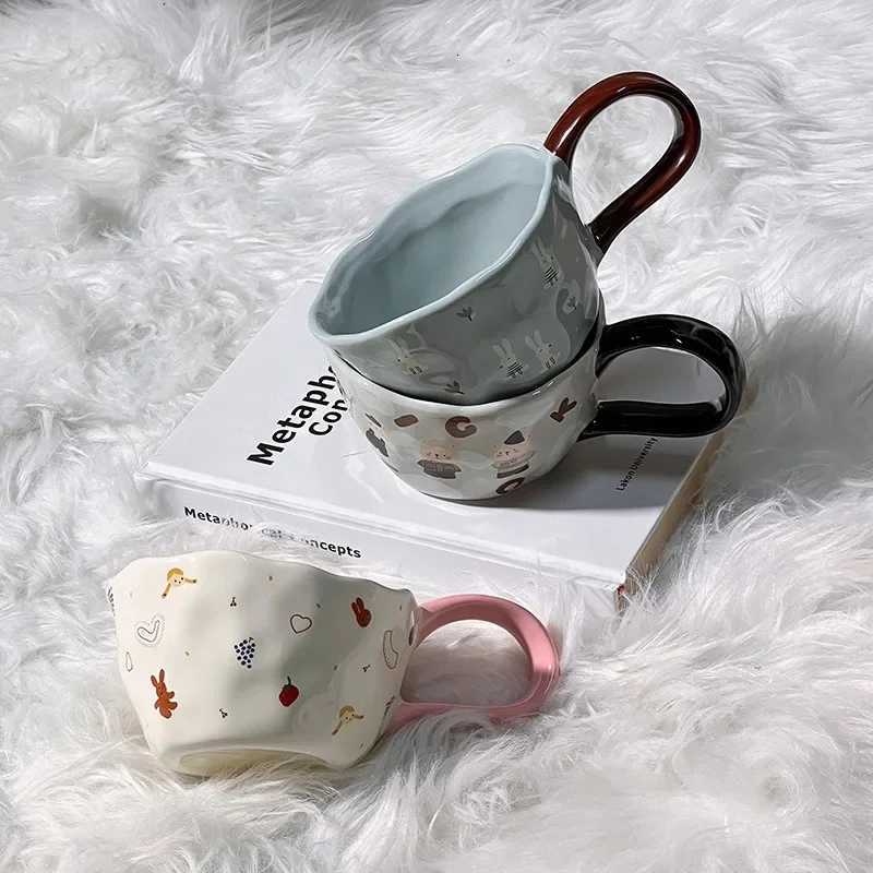 300ml Hand Pinched Irregar Ceramic gs Cute Bear Rabbit Coffee Cups Milk Cup for Kids Breakfast Oatmeal Cup Festival gift H251215