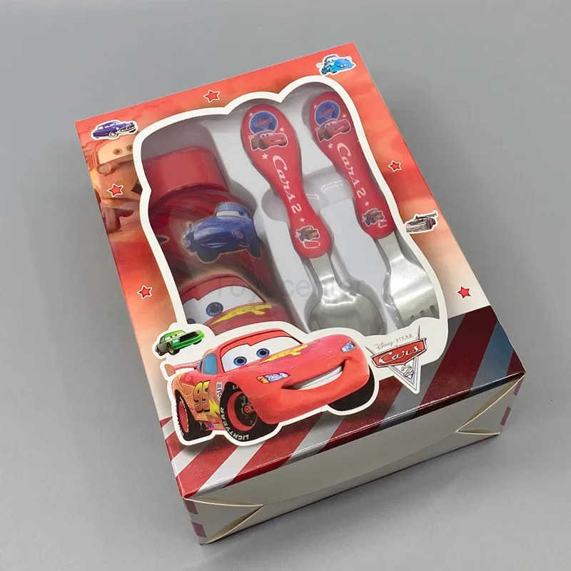 Disney Cars Lightning McQueen Tableware Set Cartoon Spiderman Cars Fork Spoon Water Cup 3-piece Suit Childrens with Gift H251215