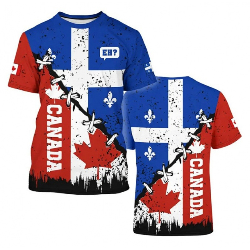 New Canada Men's Harajuku Street Fashion T-Shirt 3D Printed Maple Leaf Deer Pattern Trendy Short Sleeve