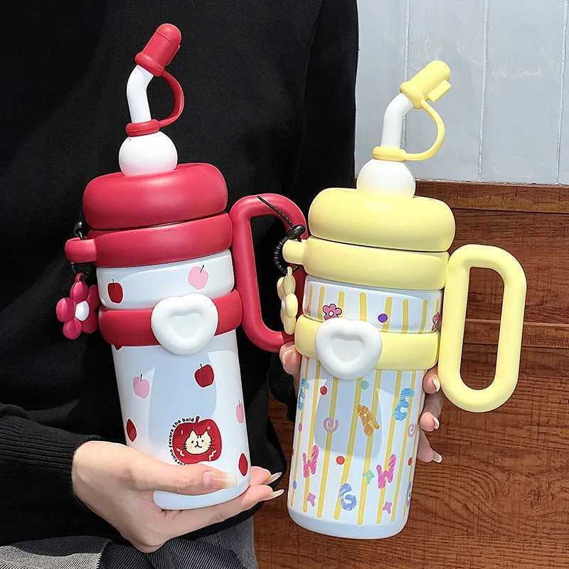 Straw Insulation Cup Large Capacity Water Cup Female Students Cute Portable Handle Water Bottle Jumbo Cup H251215