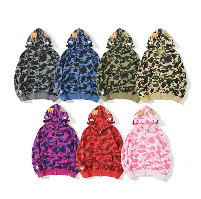 Mens Designer Hoodies Jacket Full Zip Up Jackets Men Women Shark Sweetwear Camouflage Pattern Hoodie Sweatshirts For Male Colors Womens long sleeve hoodies