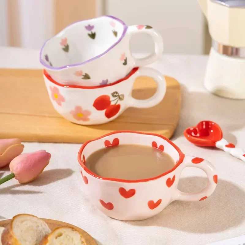 Ceramic g with Rabbit Handle Spoon Hand-shaped Irregar Coffee Milk Tea Cup Breakfast Oatmeal Cup Drinkware Kitchen Cup H251215
