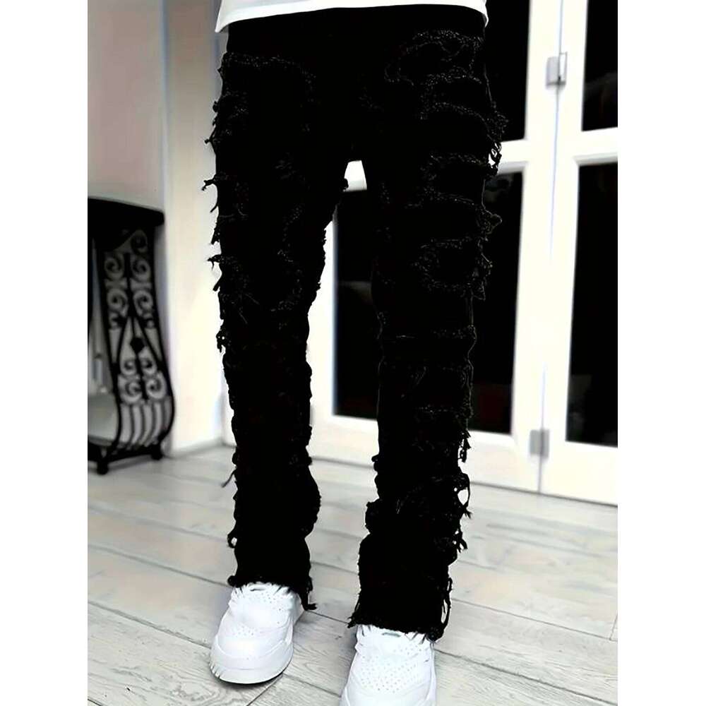 Y2k hip-hop fringed jeans, men's casual street style stretch jeans C251215