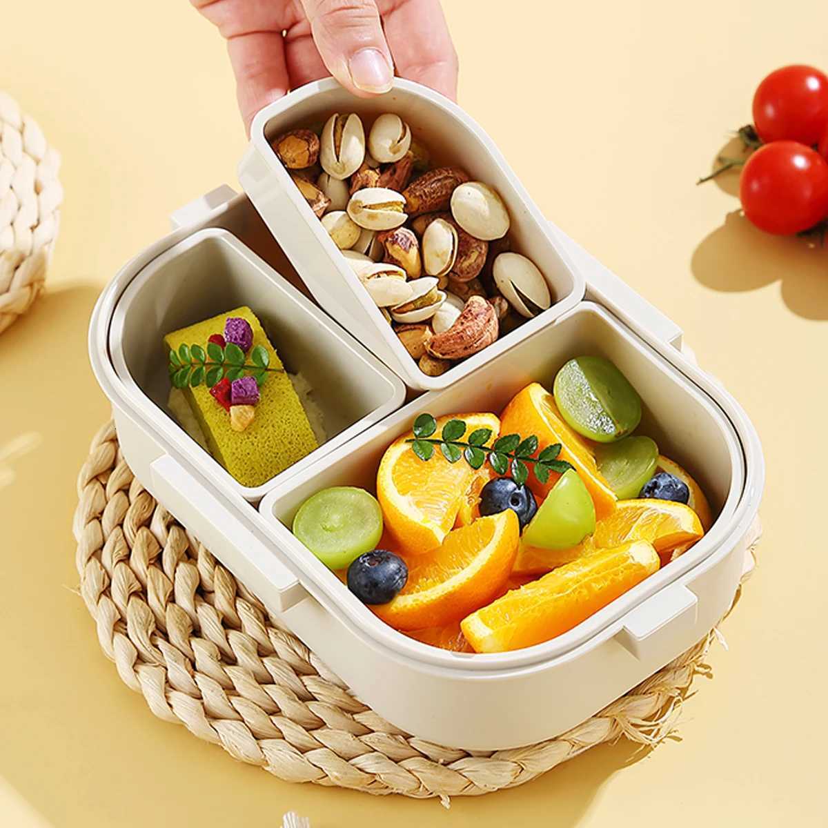 WORTHBUY Plastic Kids Lunch Box With Detachable 3 Grids Portable Cute Leak-proof Food Fruit Salad Food Container Microwave Safe H251213