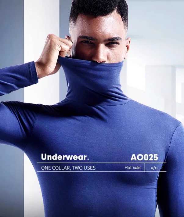 Mens Modal Underwear Backing Shirt Slim and Slim Large Elastic facial mask T Long Sleeve High Collar Milk Silk Slip Top G251215