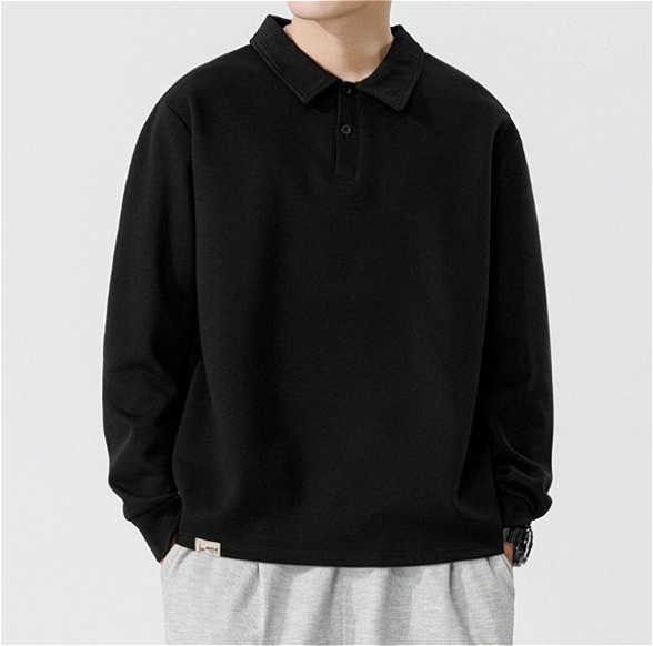 Adele--VIP Men Long-sleeved Autumn and Winter Heavy Loose Solid Color Lapel Youth Casual