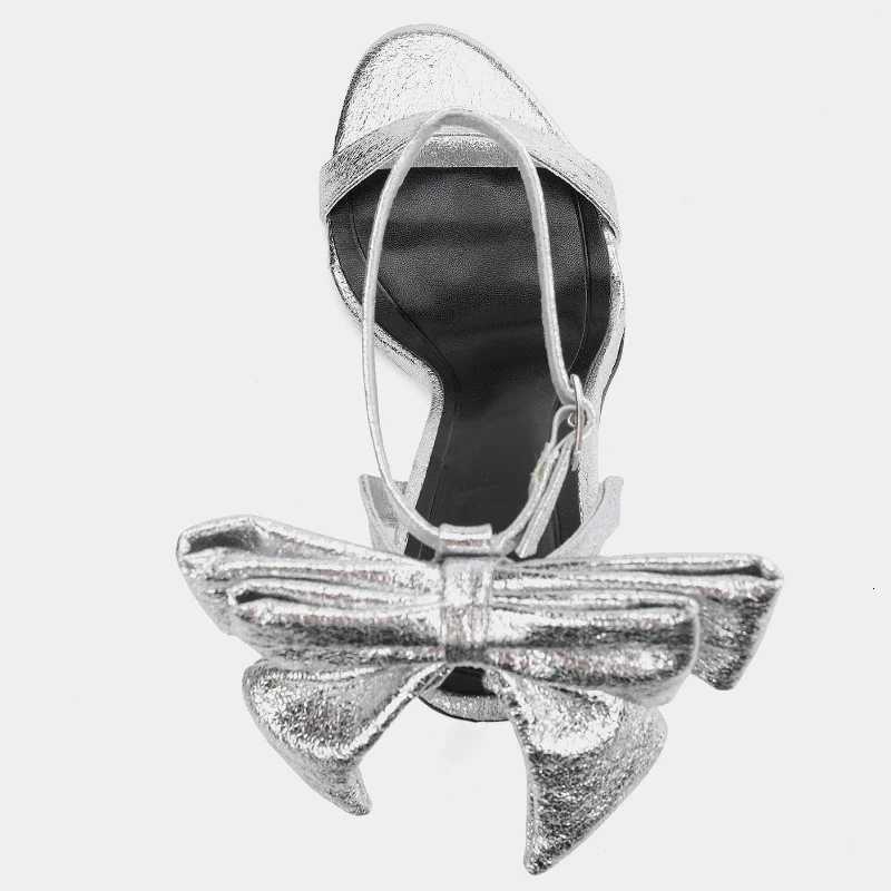 Elegant Bow Embellished Branded Heeled Sandals Women Silver Ankle Buckle Designer Shoes Luxury Wedding Bridal Shoe Zapatos Mujer Z251211